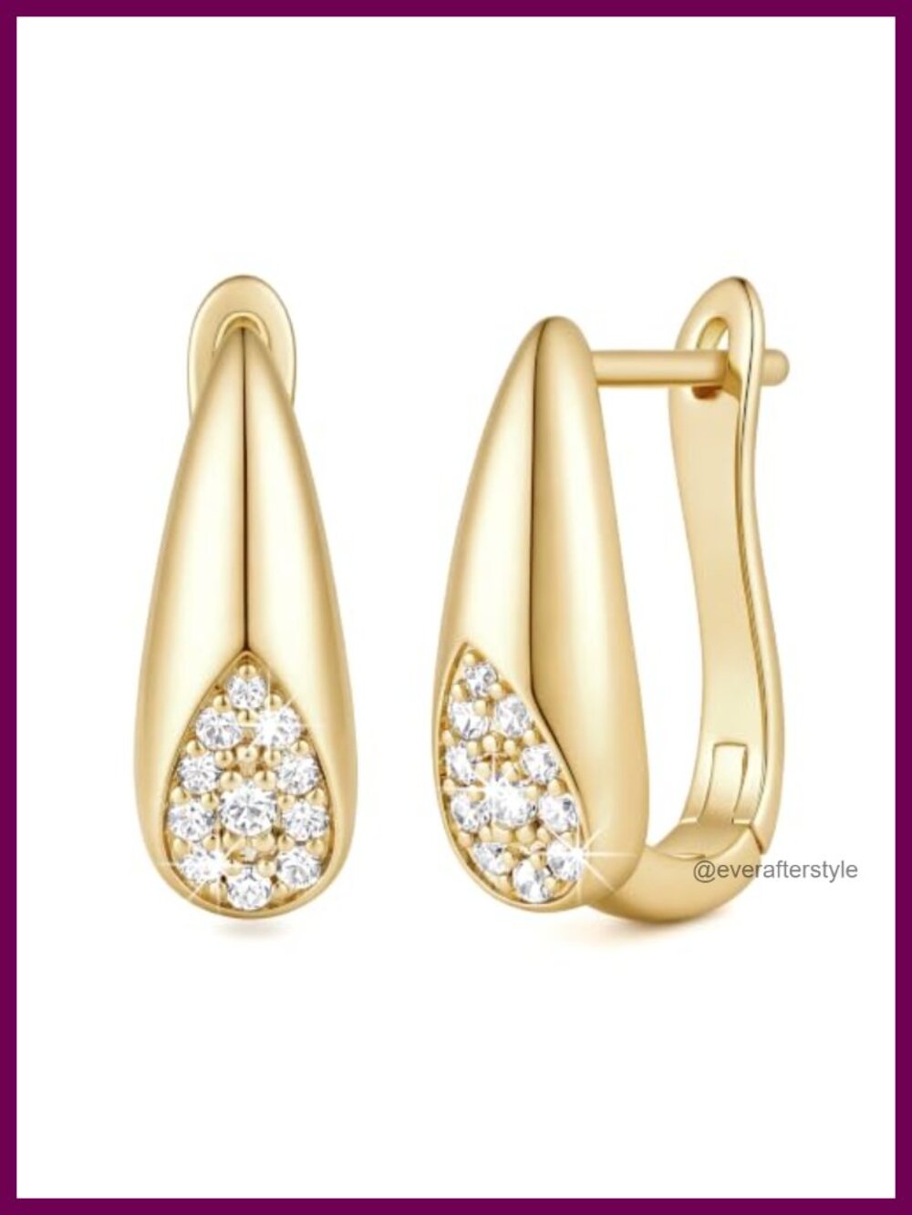 14K Gold Plated Teardrop Hoop Earrings Cubic Zirconia Huggie